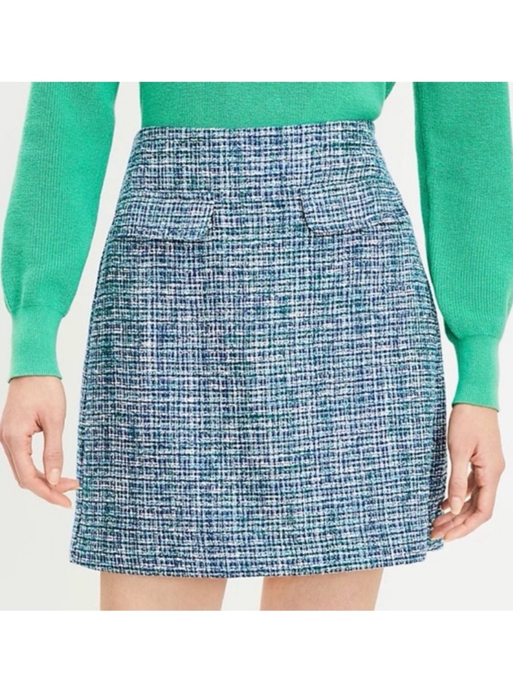 LOFT Teal & Navy Tweed Mini Skirt